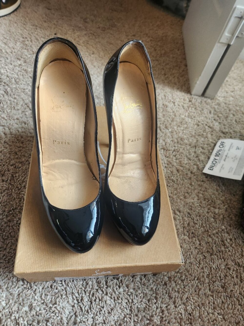 Christian Louboutin Bianca 140 Black Patent Pumps EU 38 Red Sole w/ Box - Picture 9 of 11